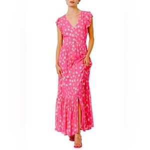 Ciebon Gold Loxi Metallic Star Maxi Dress Pink Size Small NWT